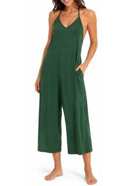 JACKSON ROWE NWT Halter Neck Wide Leg Jumpsuit Green Large Open Back Flowy Soft